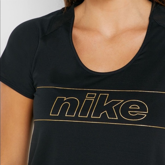 Nike Dri-Fit Black Tee Gold Metallic Logo Accent Women’s Size Small - Picture 4 of 12